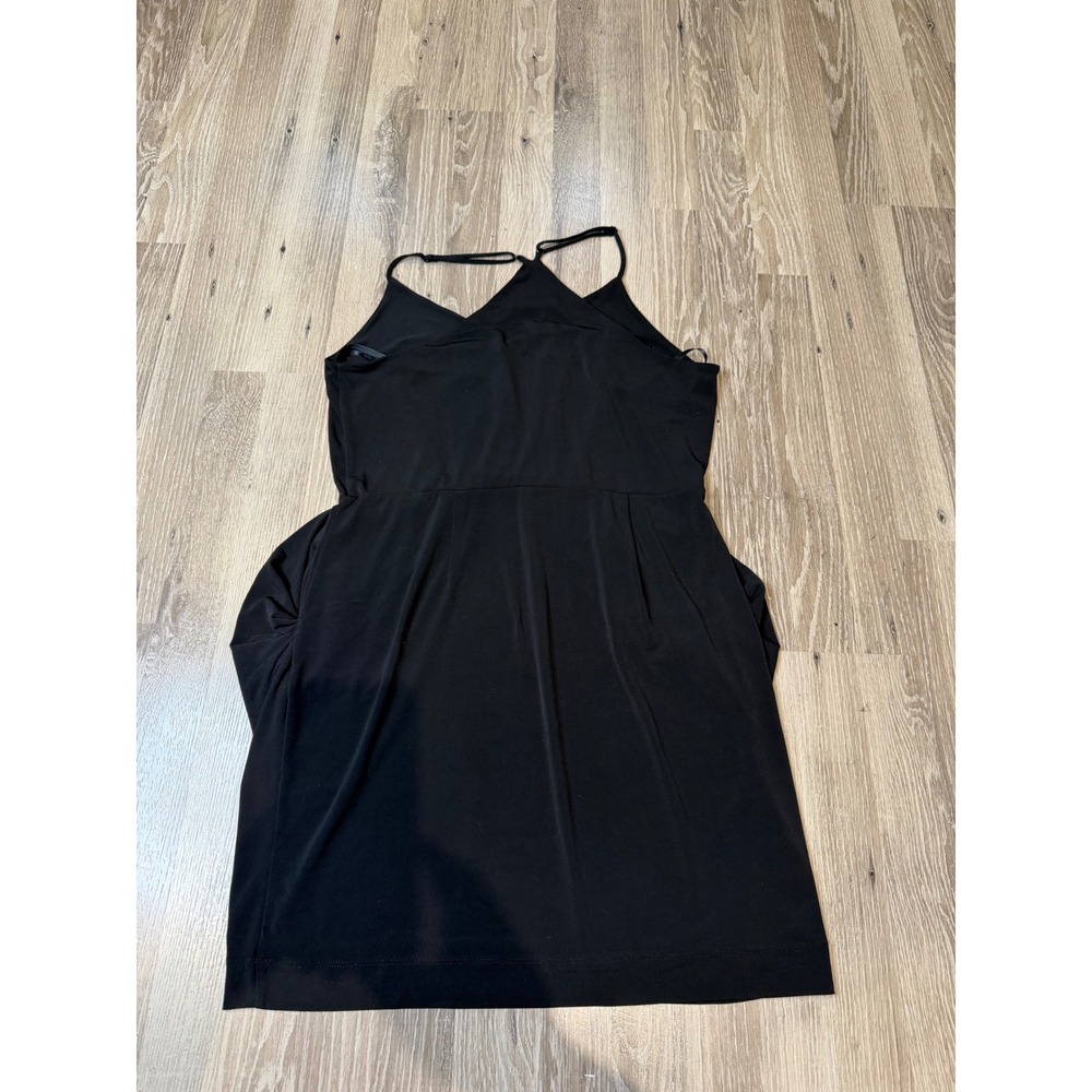 BCBGeneration Black V-Neck Draped Tulip Mini Dress Large LBD Spaghetti Strap - Picture 2 of 6